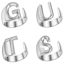 Letter G U T S Ring, Creative Adjustable Copper Set, Album World Tour Inspiration Male and Female Fans Gift (Silver Four Piece Set)