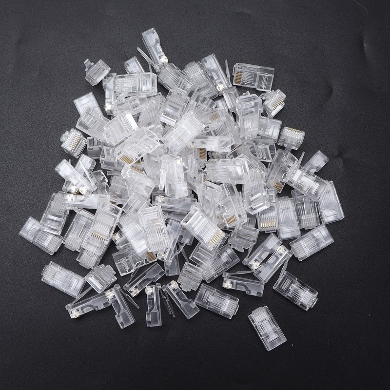 100Pcs Network Crystal Heads Gold Plated Strong Toughness Cable Connectors