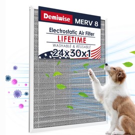 Demiwise MERV 8 24x30x1 Lifetime Air Filter, Washable Electrostatic Aluminum AC/HVAC Furnace Filter, Reusable Permanent Air Filter,Easy to Clean, Healthier Home or Office(Actual Size:23.75x29.5x0.86）
