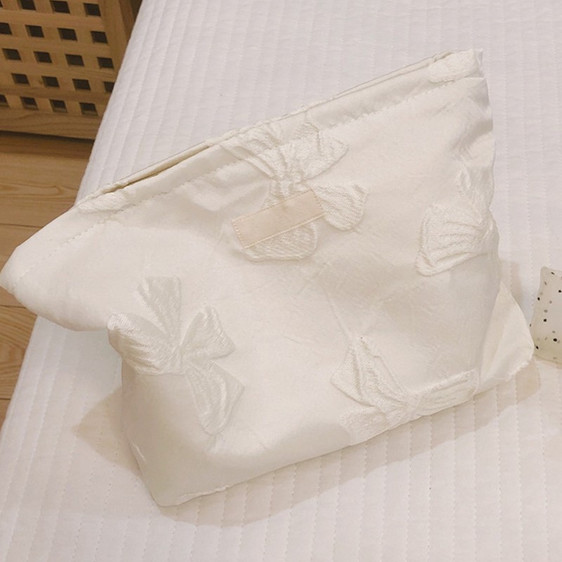 Women Makeup Bag Bowknot Print Large Capacity Zipper Closure Cosmetic