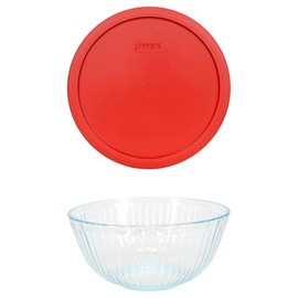 PYREX (1 7403 10 Cup/2.5L Sculpted Glass Mixing Bowl and (1) 7403-PC 10 Cup Poppy Red Mixing Bowl Lid