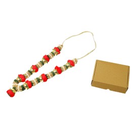Artificial Mala Rose Flowers Ribbon Garland Haar Small Mala for Idol-Mala for God Statues Accessories Pooja Sringar Articles Ornament for Indian Traditional Festival Decoration (Size:-16")(Red)