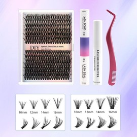 Mixed Length Individual False Eyelashes Kit, Natural Look Eyelash Extensions with Lash Bond and Seal
