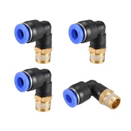sourcing map Push to Connect Tube Fitting Male Elbow 6mm Tube OD x G1/8" Thread Pneumatic Air Push Fit Lock Fitting Blue 4pcs