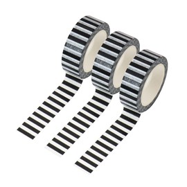 Juego de 3 cintas adhesivas Pantone Washi negras para etiquetar papel decorativo para bricolaje, diario, decoración, planificadores, manualidades, caja de regalo, envoltura de cinta adhesiva (rayas negras)