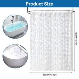 Jinsion Shower Curtain Anti Mould Semi Clear Washable Bathroom Curtains 180 x 180 cm, Waterproof EVA Bath Curtains 3D with 12 Curtain-Hooks, Resistant Shower Curtains for Bathroom, House, Hotel