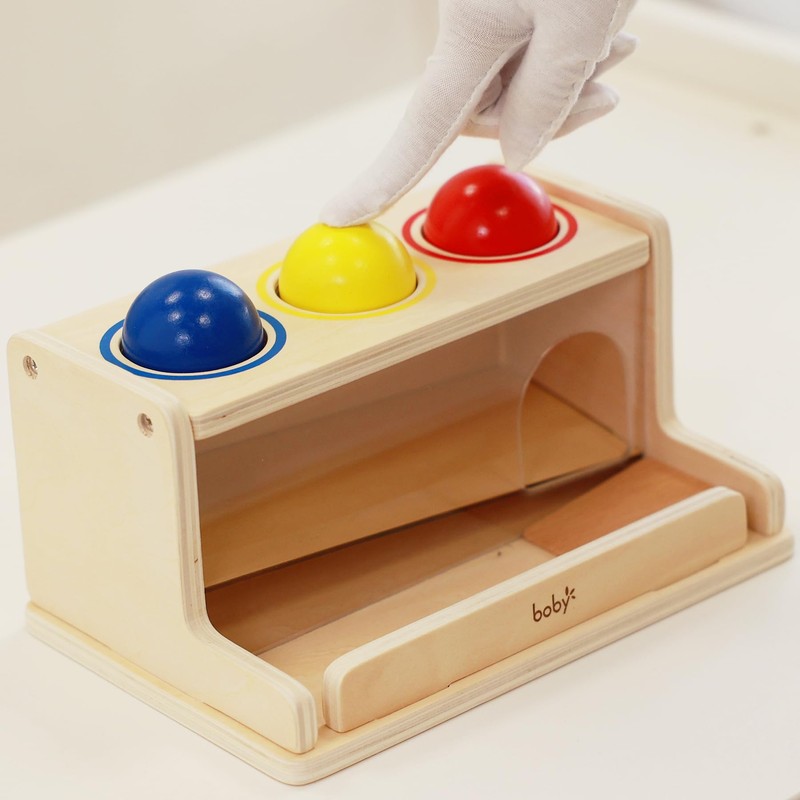 Dailyfunn Montessori Toys Object Permanence Box, Ball Tracker Drop Push