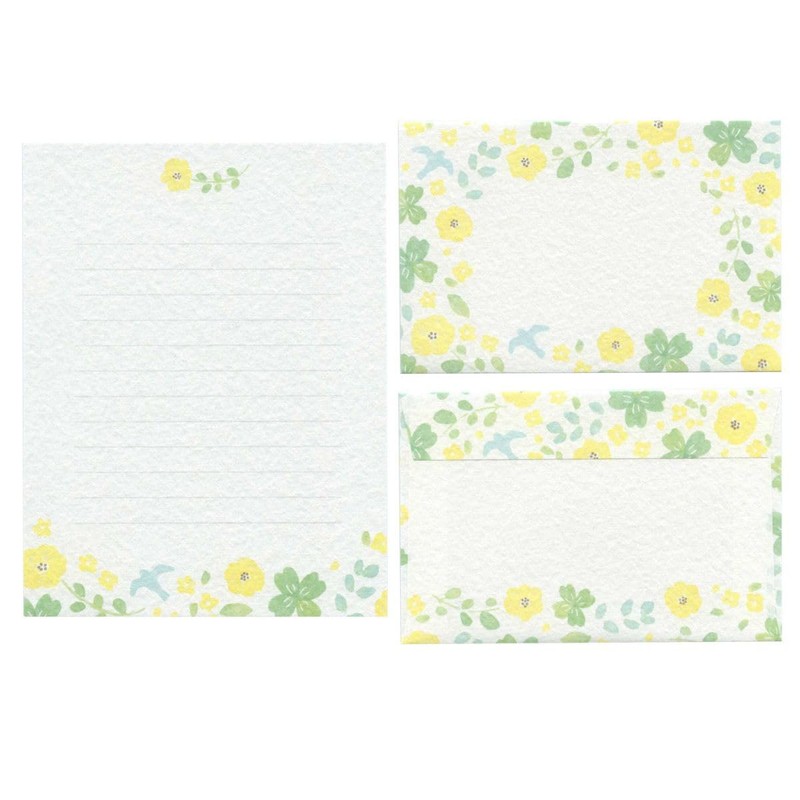 Today's Letter Set, Mino Washi (Green Flower) LLL384