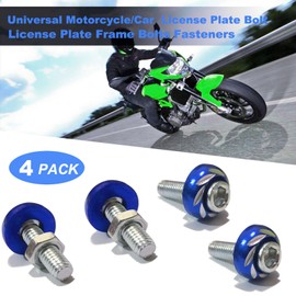 Motorcycle License Plate Bolts/Screws, Blue License Plate Screws Kit M6 Aluminum Alloy Decorative License Plate Bolt Screws Fit for Most Motorcycles Vehicles Cars Trucks ect - Pack of 12