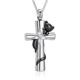 zeqingjw Cross Urn Necklace for Cat Ashes for Women Girls Stainless Steel Cat Cremation Pendant Pet Ash Holder Butterfly Memorial Jewelry Keepsake Gifts