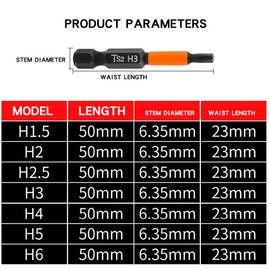 5 Pcs 2mm x 50mm Screwdriver Bit Set, Hex Impact Screwdriver Driver Bits, 1/4" Hex Shank, Anti Slip Drill Bits for Electric Hand Screwdrivers