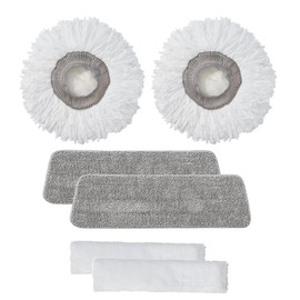 True & Tidy MP-360 Round, Flat, and Squeegee Microfiber Mop Pad Replacement Set for SPRAY-360 Clean Everywhere Spray Mop Kit, Machine Washable up to 100x, 2 Sets