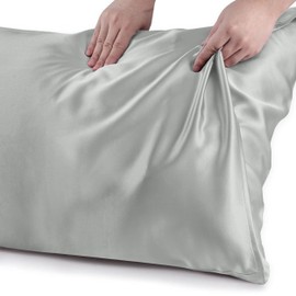 Hafaa Silver Satin Pillowcase 2 Pack – Standard Size (50x75cm) Envelope Closure Satin Silk Pillowcases for Hair and Skin – Luxury Soft Hotel Quality Anti Wrinkled Silk Pillow Case