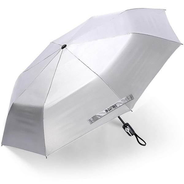 G4Free UPF 50+ UV Protection Travel Umbrella 46 Inch Windproof Silver Coating Sun Blocking Umbrella (Black)