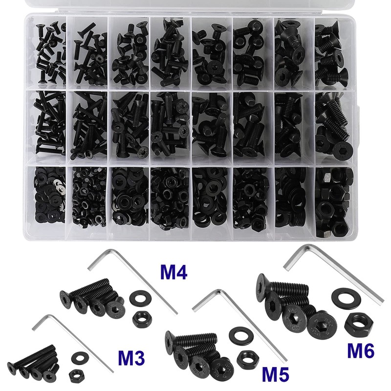FandWay Pack of 720 M3 M4 M5 M6 Countersunk Bolts,