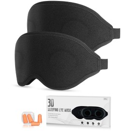 Aosun Sleeping Mask for Side Sleepers, Pack of 2, Professional 3D Sleeping Mask, Sleeping Masks for Men and Women, 100% Light Blocking Eye Mask with Adjustable Elastic Band & Earplugs for Travel