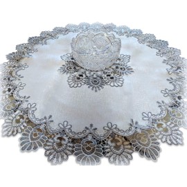 Galleria di Giovanni 34 Inch Doily Silver Gray Lace Antique White Ivory Round