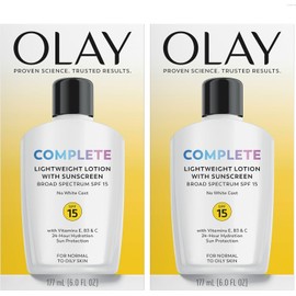 Olay Complete Lotion All Day Moisturizer with SPF 15 for Normal Skin, 6.0 fl oz, Pack of 2