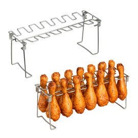 Relaxdays Hähnchenschenkelhalter 2er Set, Edelstahl, knuspriges Geflügel ohne Wenden, Keulenhalter klappbar, Silber