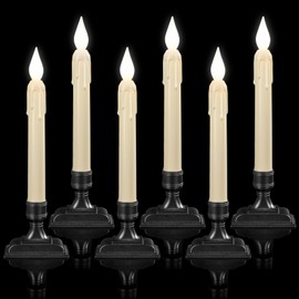 Meigic 6 Pcs Sensor Dawn to Dusk Window Candles, Flickering Battery Candles for Windows, Ultra Bright Fake Candle Lights with Black Holders, Led Candlesticks for Xmas Home Decor, White Light