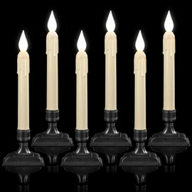 6 Pcs Sensor Dawn to Dusk Window Candles, Flickering Battery Candles for Windows, Ultra Bright Fake Candle Lights with Black Holders, Led Candlesticks for Xmas Home Decor, White Light
