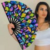 Raveahem UV Glow Rave Fan, Bamboo Folding Clack Hand Fan