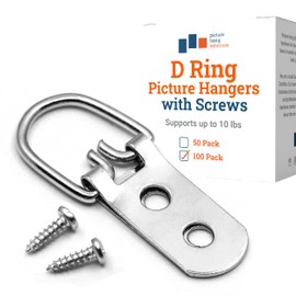 PHS Heavy Duty D Ring Picture Hangers - 100 Pack - 2 Hole with Screws - D Rings Heavy Duty, Painting Hangers, Support 40 lbs