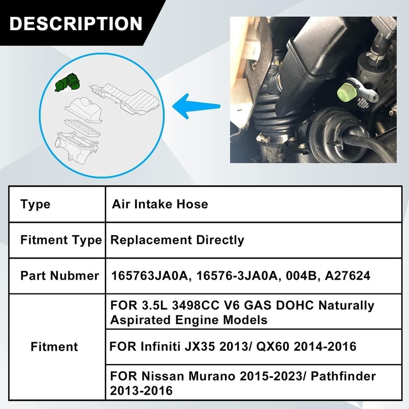 SecosAutoparts 3.5L Air Intake Hose, Fit for Nissan Pathfinder 2013-2016,