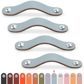 LEREATI Leather Handles for Furniture, Pack of 4 Cabinet Handles with Screws, Furniture Handles, Vintage Drawer Handle, Knobs, Furniture Handle, Leather for Kitchen Cabinets, Cabinets, Bathroom (Blue,