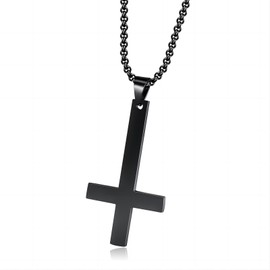 Akascord Cross Necklace for Men, Gold Inverted Cross Pendant Necklace Stainless Steel Chains Men's Cross Chain Jewelry Link Chain Rock Men's Necklace for Boys (Black)