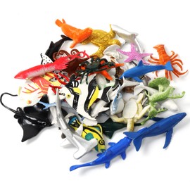 DOITEM 32 Pack Mini Vinyl Plastic Ocean Sea Animal Figures Toy Set, Realistic Under The Sea Life Figure Bathroom Gift for Child Educational Kids Party