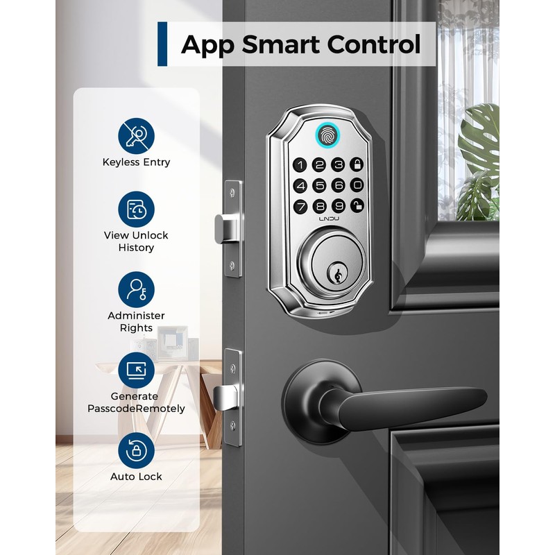 Keyless Entry Door Lock with Handle Set, App Control with