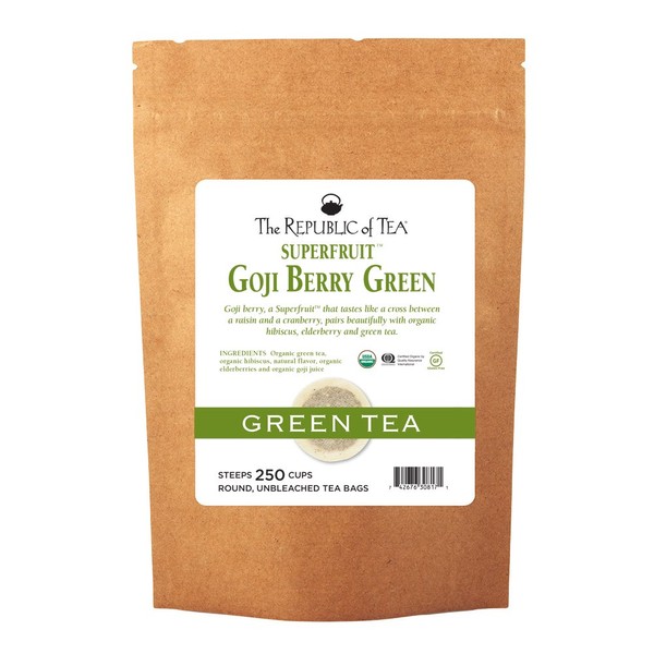 The Republic Of Tea Organic Goji Berry Green Superfruit Tea, 250 Tea Bag Bulk, Antioxidant Goji Berry Tea