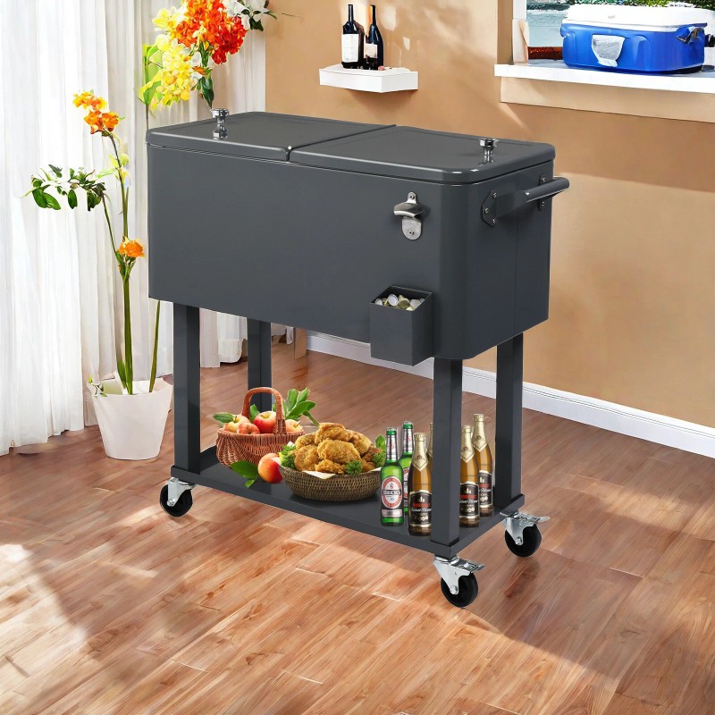 Jutoop 80QT Insulated Trolley - Dark Gray Plastic Rectangular Rolling