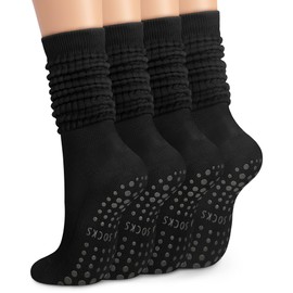 YSense 4 Pairs Pilates Socks with Grips for Women Non Slip Long Slouch Socks Yoga Grippy Sock Slouchy Barre Hospital Slipper