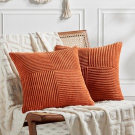 FDTERN Set of 2 Caramel Corduroy Cushion Covers, 45 x 45 cm, Soft Modern Decorative Cushion Covers, Sofa Cushion, Decorative Cushion, Boho Autumn Decoration for Sofa, Bedroom, Living Room, Balcony