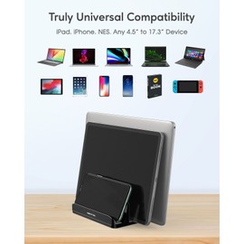 AboveTEK Soporte Vertical para Ordenador portátil, 3 Ranuras para Ordenador, Tableta y teléfono, Compatible con Todos los Modelos de portátiles (hasta 17,3 Pulgadas) – Negro