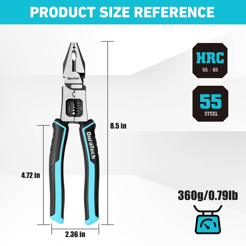 DURATECH 6-in-1 Linesman Pliers, 8.5" Multipurpose Combination Pliers with Wire