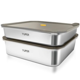YUPER Stainless Steel Food Containers, Meal Prep Container, Bacon Cheese Container for Refrigerator, Stainless Steel Containers with Lids Fruit Lunch Storage, 2 Pack (84+125OZ)