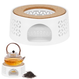 Tea Warmer for Teapot, Ceramic Tea Cosy, Hollow Carved Design, Ceramic Warmer with Cork Mat, Teapot Warmer for Heat Preservation of Tea Coffee - White