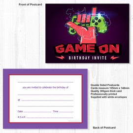 Olivia Samuel 20 x Game On Birthday Invitations from Gamer Party Invitations Ready to Write with Envelopes