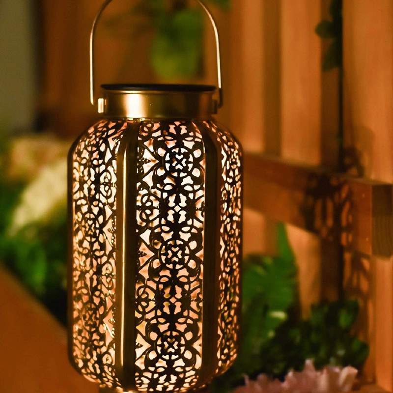 5730LED Hanging Lamp Solar Powered IP44 Waterproof Hex Hollow Lantern