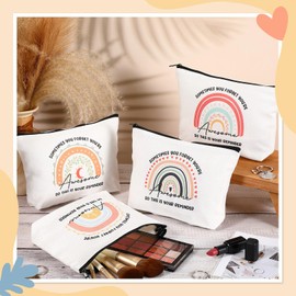 Weewooday 6 Sets Thank You Gift Friendship Inspirational Gift for Women Makeup Bags Small Rainbow Cosmetic Bag with Zipper Stainless Rainbow Inspirational Keychain for Girl Christmas Birthday Presents