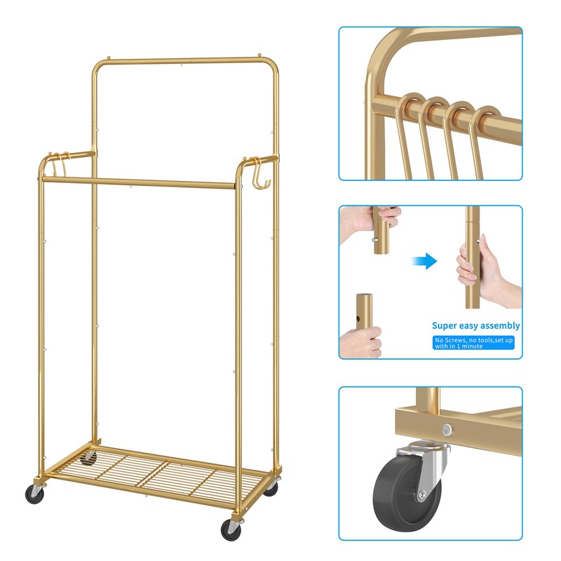 Simple Trending Double Rod Clothes Garment Rack, Heavy Duty Clothing
