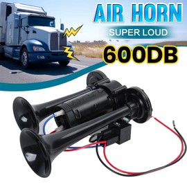 600DB Super Loud Dual Electric Air Horns Kit for Vehicles - With Compressor, Applicable for Cars, SUVs, Trucks, Boats (Black)