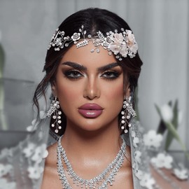 ULAPAN Diademas de boda, tocados de novia, enredaderas para el cabello con diamantes de imitación y cristales plateados, accesorios para el cabello para mujer (diadema y pendientes)