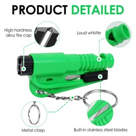 Dozylive 2PCS Car Window Breaker Seatbelt Cutter, 3 in 1 Mini Survival Whistle, Seat Belt Cutter and Safety Hammer, Glass Breaker Emergency Keychain Car Essential Tool for Land and Underwater