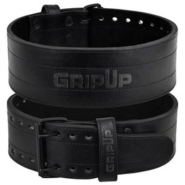 GripUp Powerlifting Belt 10mm Thick Genuine Leather 4” Heavy Weight lifting Gym Belt Back Support Strength Training Squats Workouts Fitness Bodybuilding Deadlifts Weightlifting Men Women (Black, 3XL)