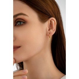 Serenity Sleepers 24K Gold Plated 925 Solid Sterling Silver Sleeper Huggie Hoop Charm Earrings For Women | Sparkle Bar | Dainty Zirconia Earrings