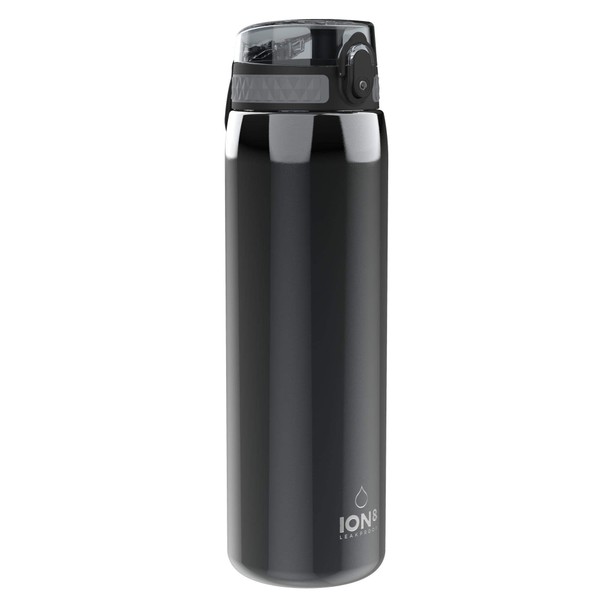 Ion8 Stainless Steel Water Bottle - Food-Safe and Odor Resistant - Fits Car Cup Holders, Backpack Pockets, Bike Bottle Holders and More, 40 oz / 1200 ml (Pack of 1) - Metallic Grey